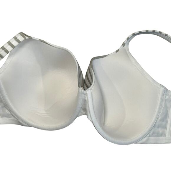 Cacique T-Shirt Bra Women 44DDD Underwire Lined Full Coverage Gray White Striped - Picture 3 of 5